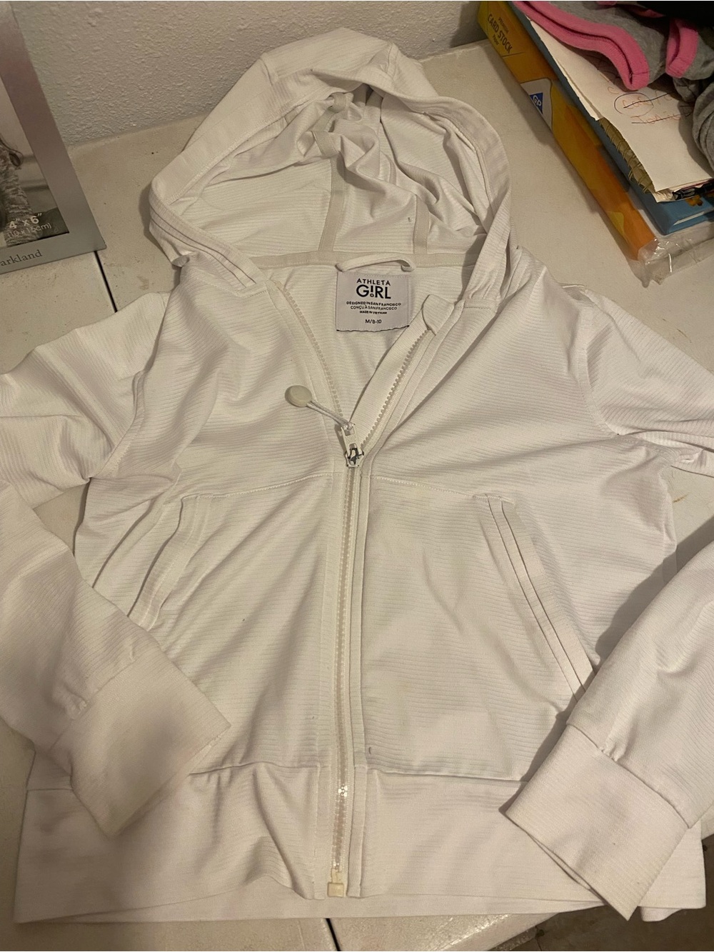 Athleta White Hooded Zip Jacket for Girls